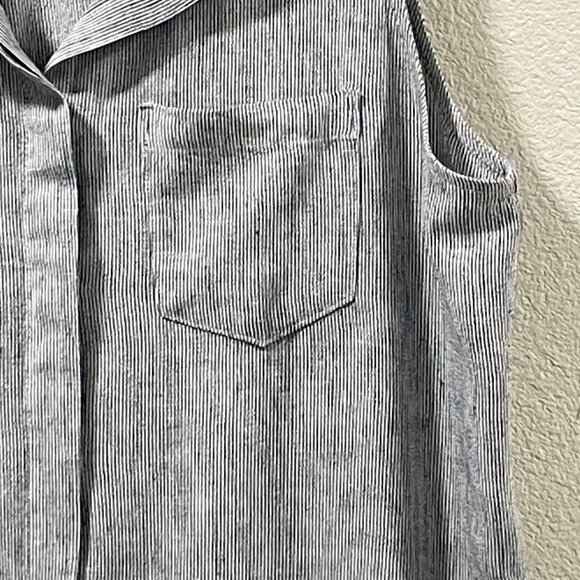 NEUFLORA "Moonlit Stripe" Sleeveless Button Down Tunic/Mini Pin Stripe Blue - L - Picture 3 of 9